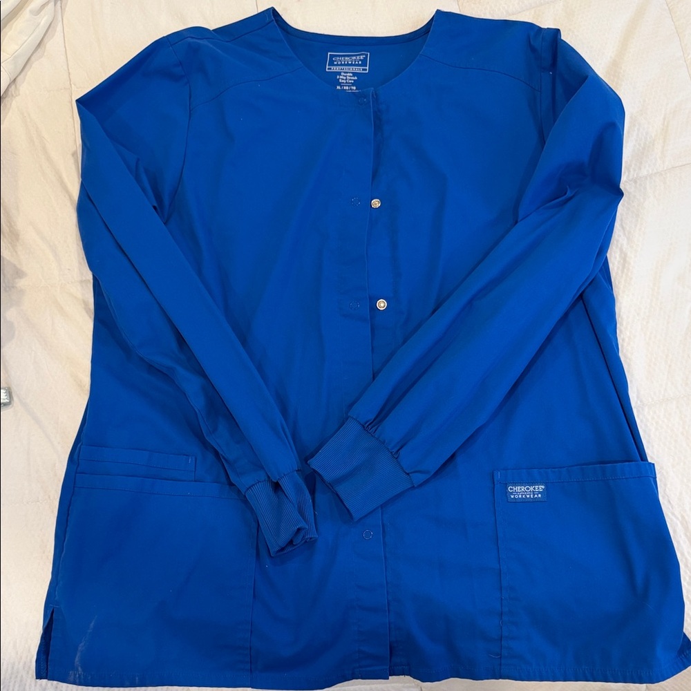 Cherokee Blue Button-Front Medical Scrub Jacket